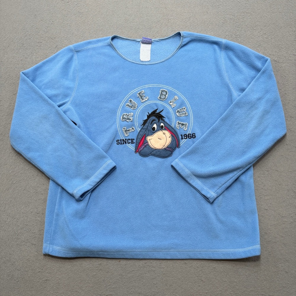 Vintage Disney Eeyore Sweatshirt Women's L Blue Fleece Lined Crewneck Pullover